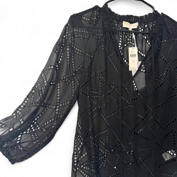 NWT Cabarello Anthropologie S Black ‘Amala’ Eyelet Long Sleeve Blouse - Picture 5 of 9